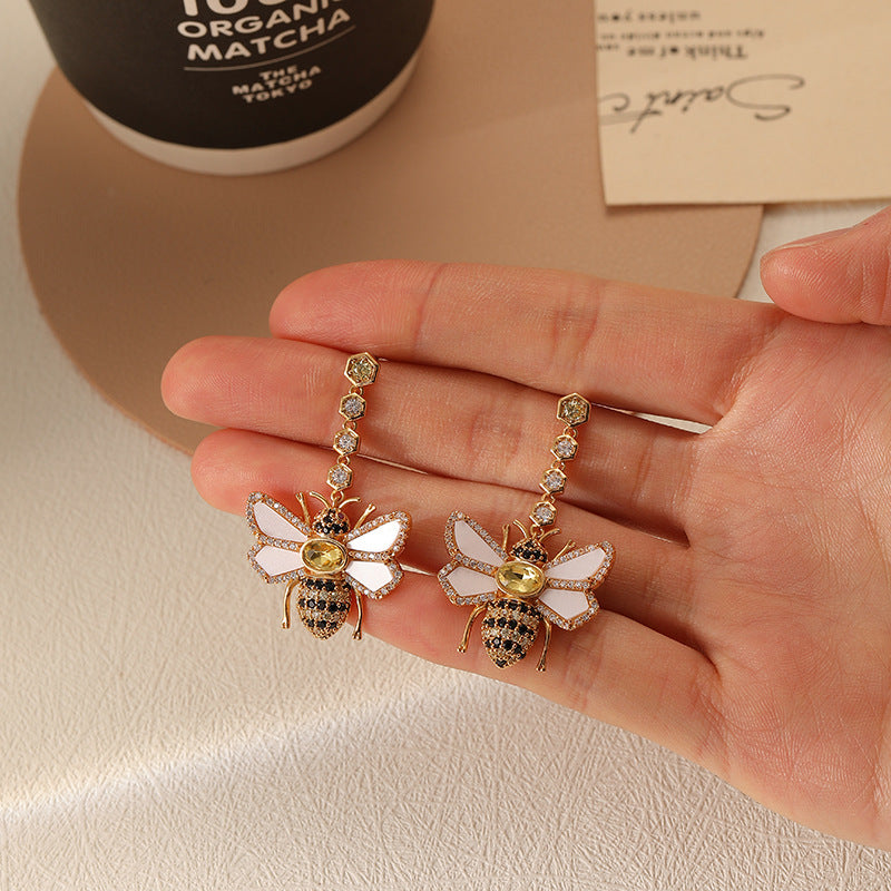 Zirconia Vintage Bee Earrings