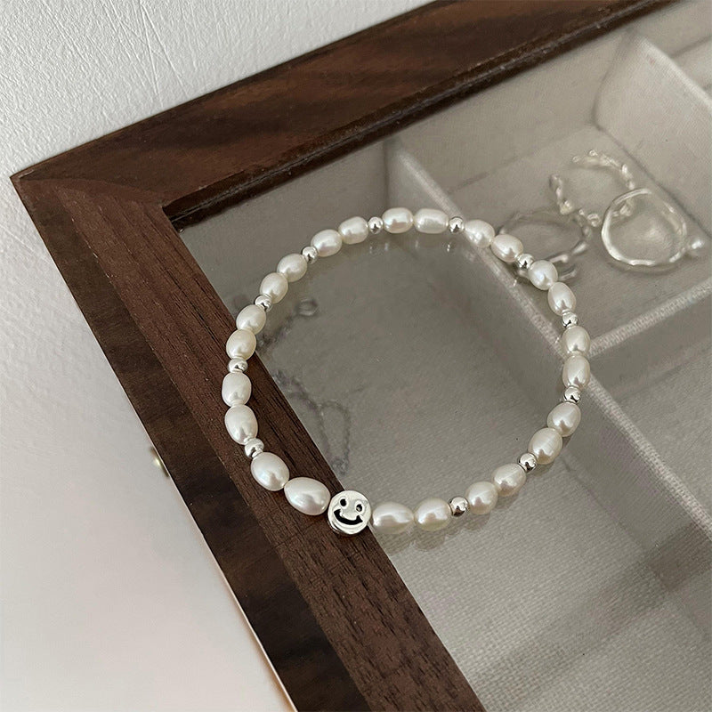 Pearl Love Smiley Bracelet Ins Niche Design Elastic Rope Hand Jewelry