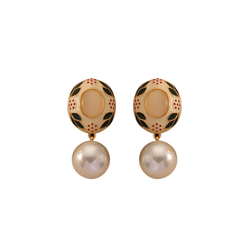 Enamel and oil drop pearl earrings