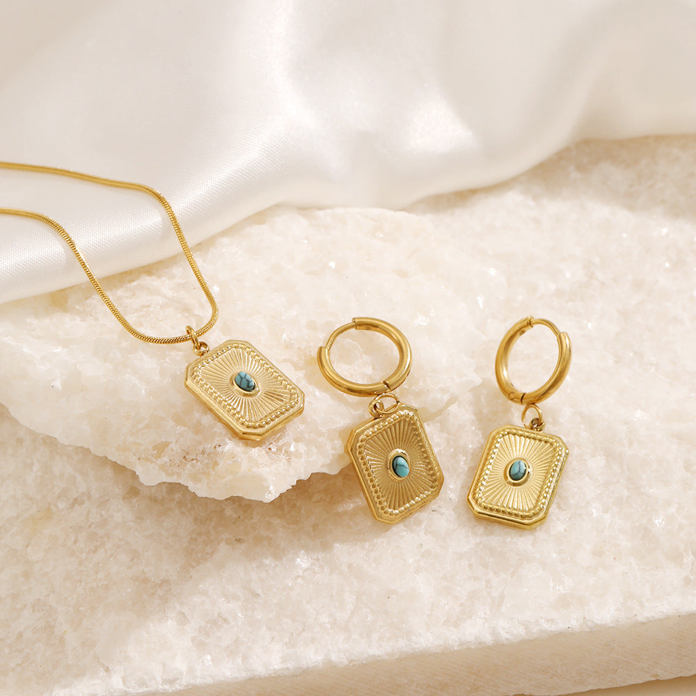 Square turquoise gold-plated necklace