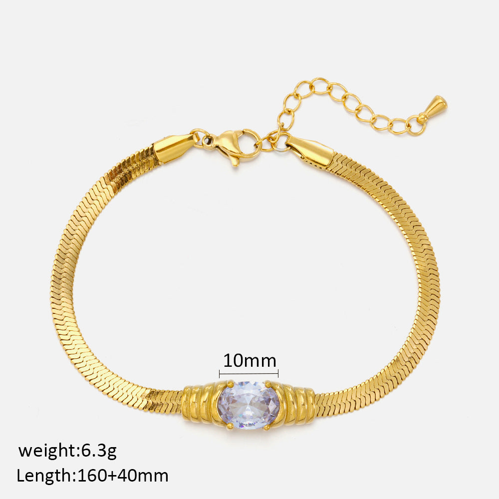 Flat Snake Chain Zircon Gold Plated Bracelet