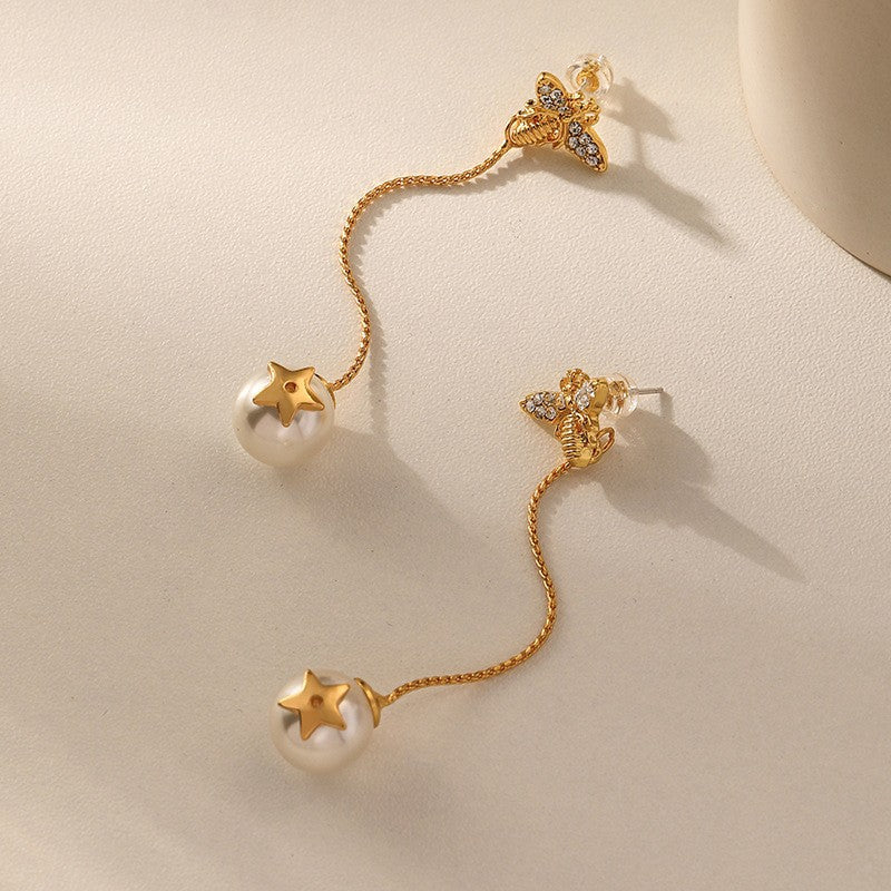 Star Bee Pearl Earrings