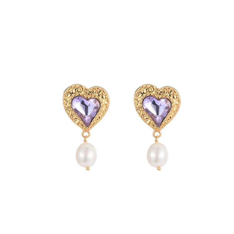 Vintage Heart Natural Freshwater Pearl Earrings