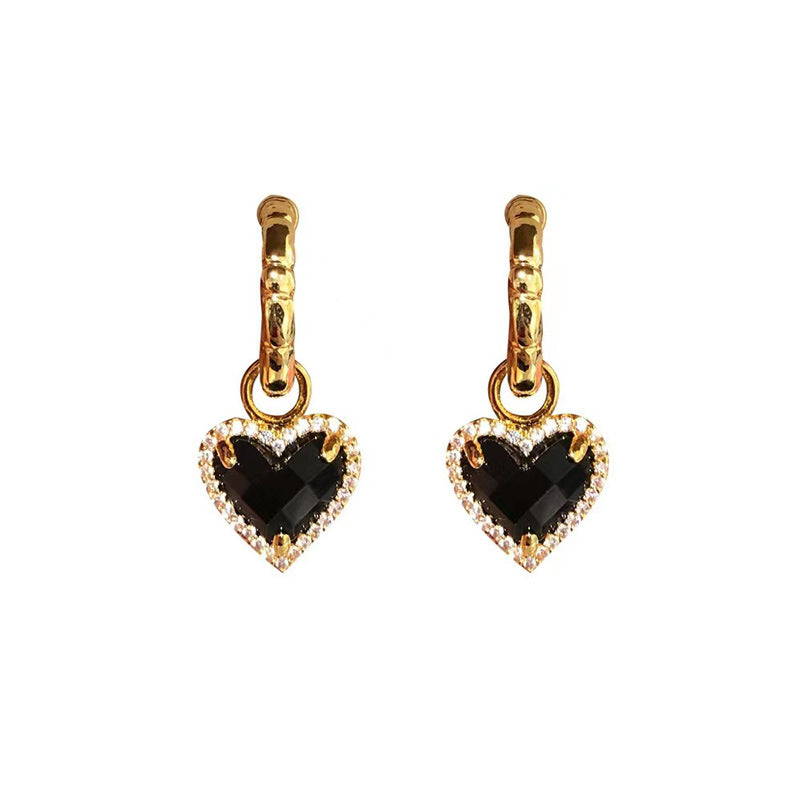 Black Heart Gemstone Earrings