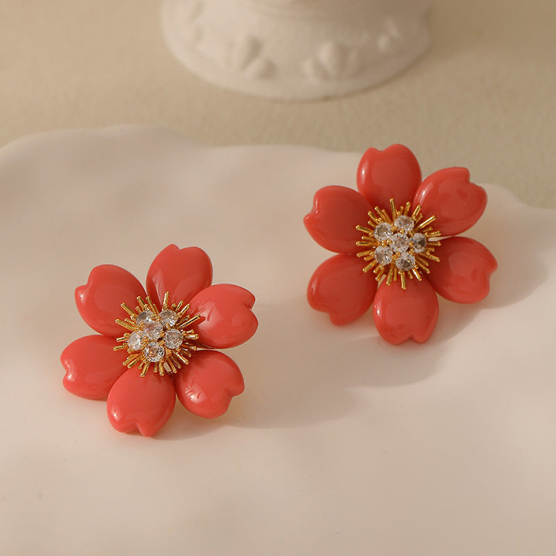 Zircon Colored Flower Earrings