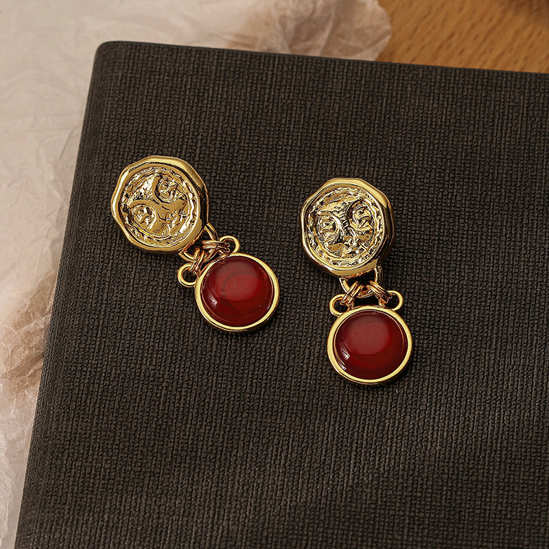 Ruby Fine Coin Silver Pin Earrings