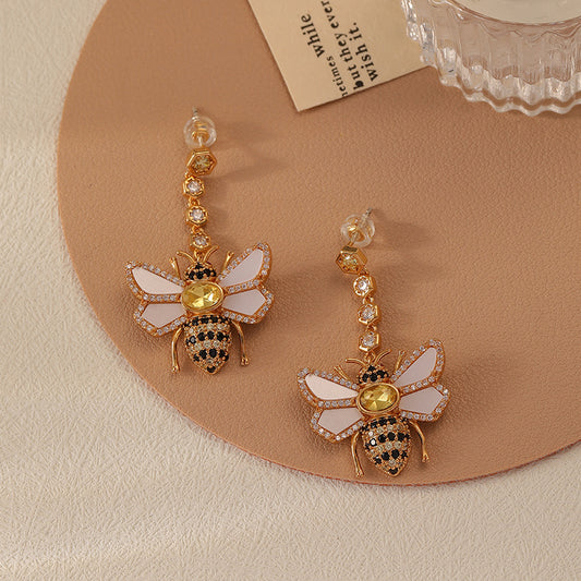 Zirconia Vintage Bee Earrings