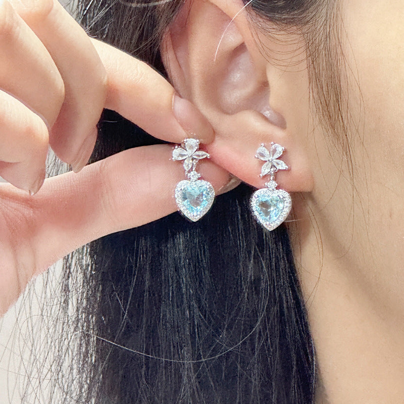 Aquamarine Love Heart Earrings