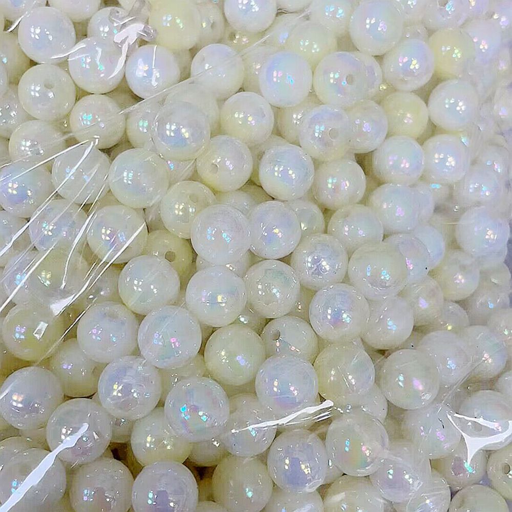 8mm Aurora Borealis Gradient Imitation Pearl Round Beads Straight Hole Loose Beads DIY Jewellery