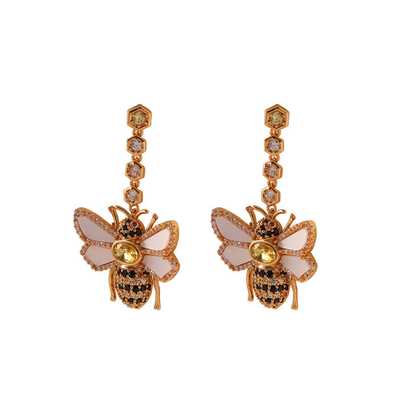 Zirconia Vintage Bee Earrings