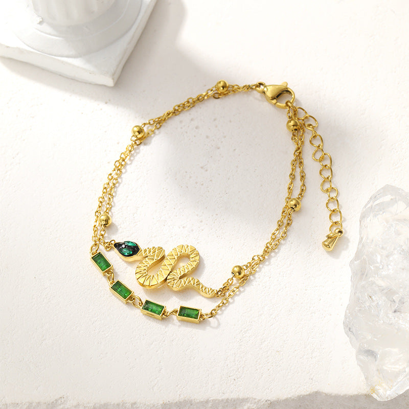 Green Zirconia Snake Double Bracelet