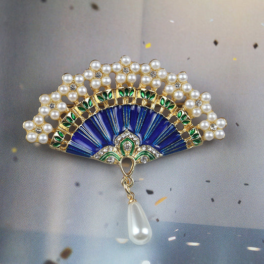 Ethnic Style Painted Fan Brooch