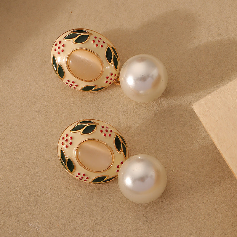 Enamel and oil drop pearl earrings