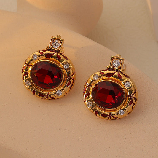 Red Drip Zirconia Earrings