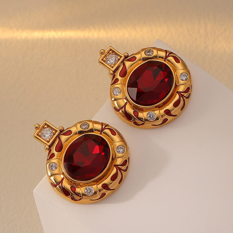 Red Drip Zirconia Earrings