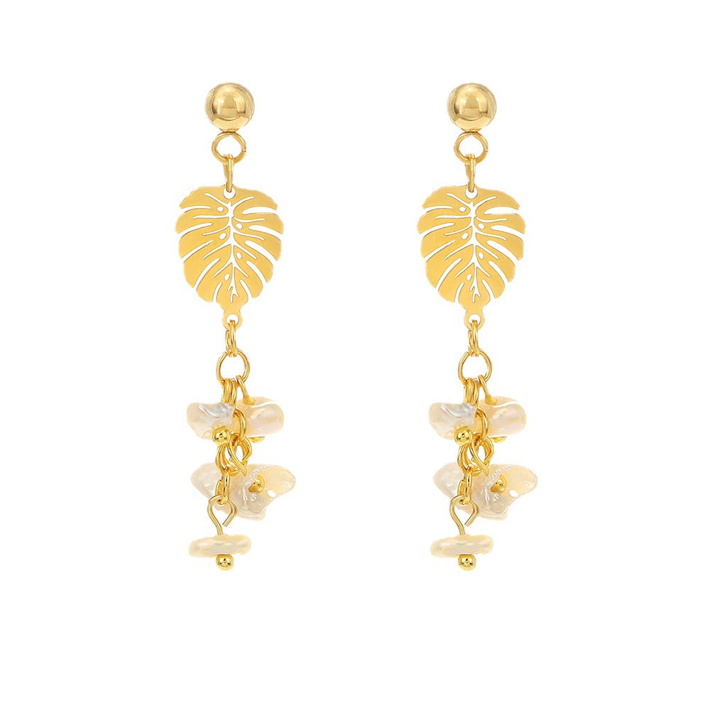 Gold Plated Leaf Pearl Earrings