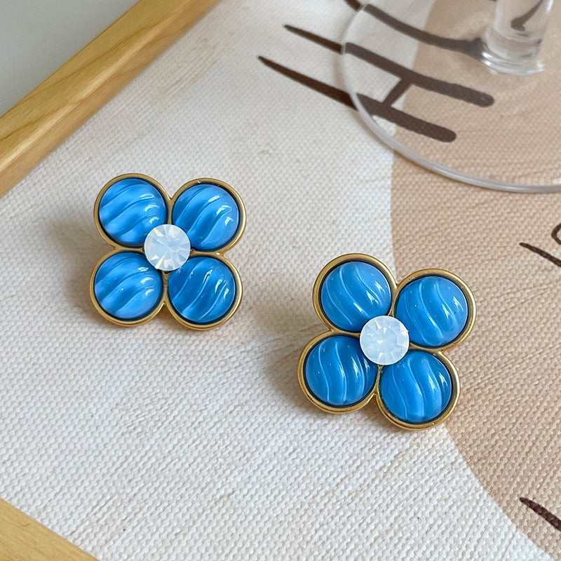 Clover Blue Wave Flower Stud Earrings