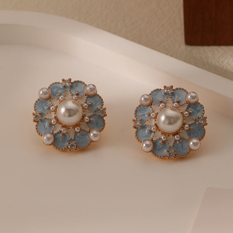 Blue Dripping Flower Stud Earrings