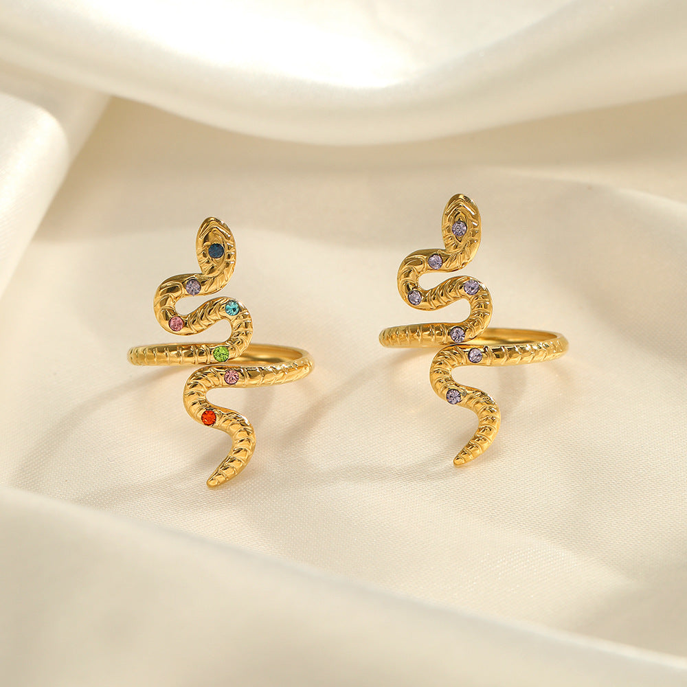 Fashion Color Diamond Set Snake Ring Small Snake Ring