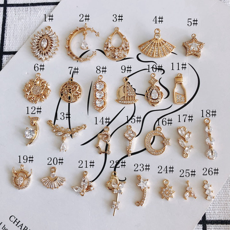 Zircon Moon Stars Mianyang Leaves Fan Small Pendant DIY Accessories