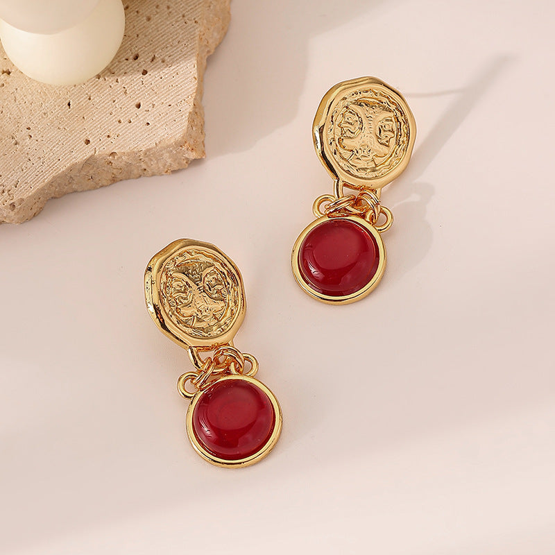 Ruby Fine Coin Silver Pin Earrings