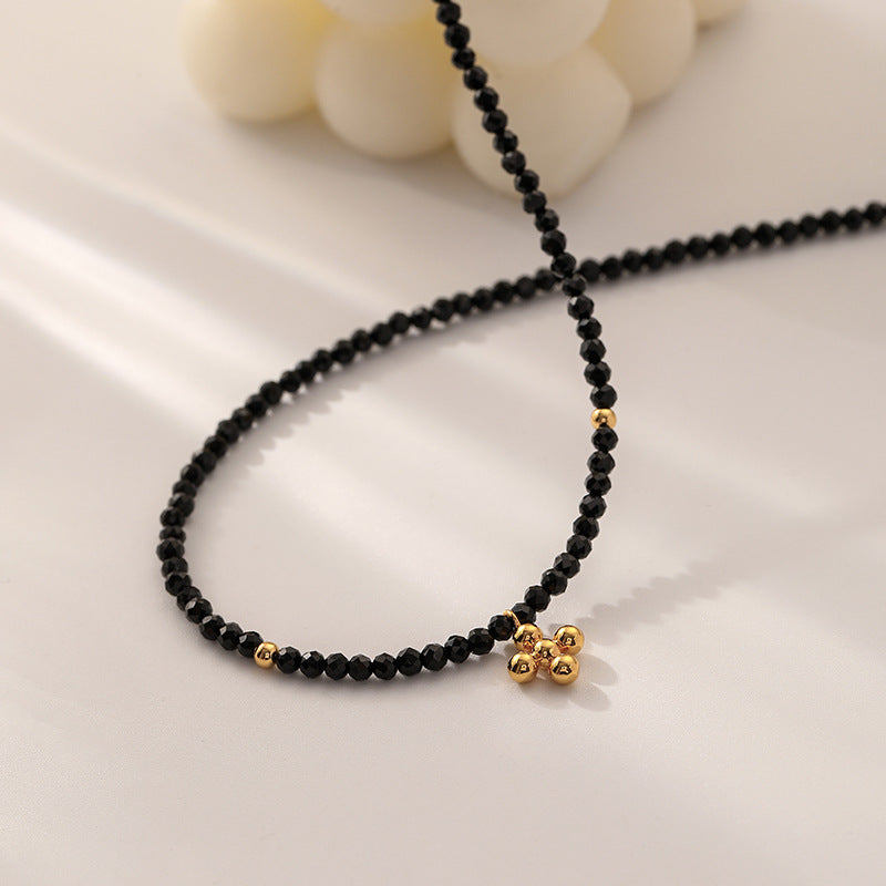 Black Beaded Cross Necklace