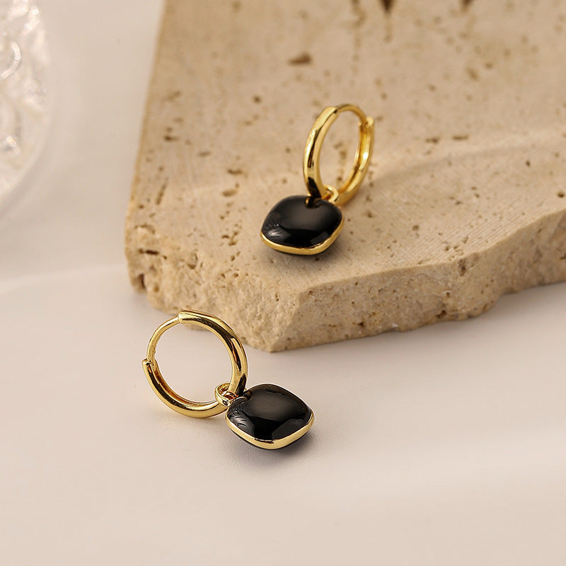 Black Square Enamel Drop Earrings