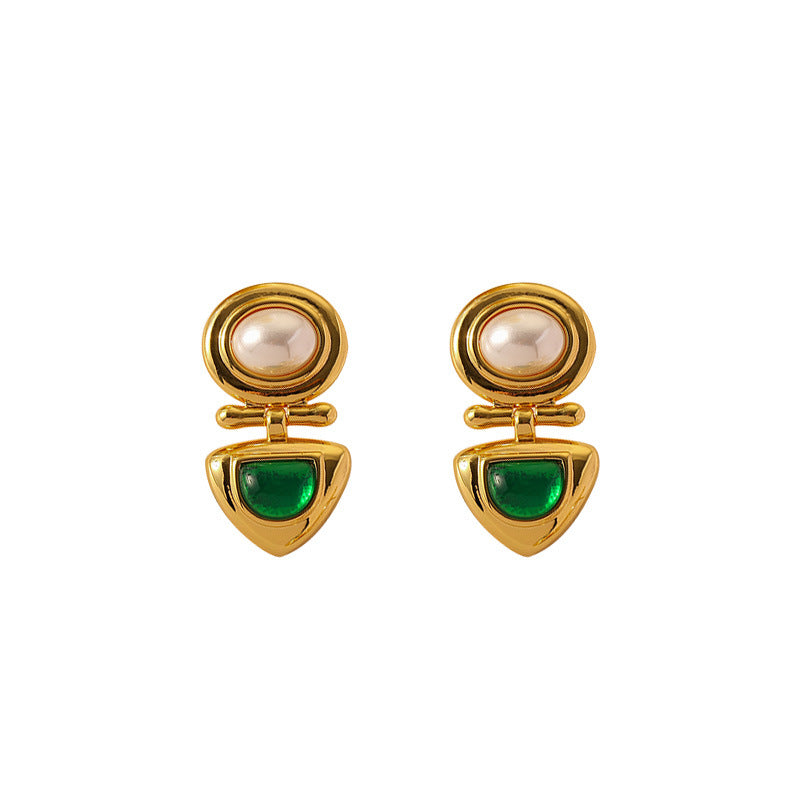 Palace Style Emerald Pearl Earrings