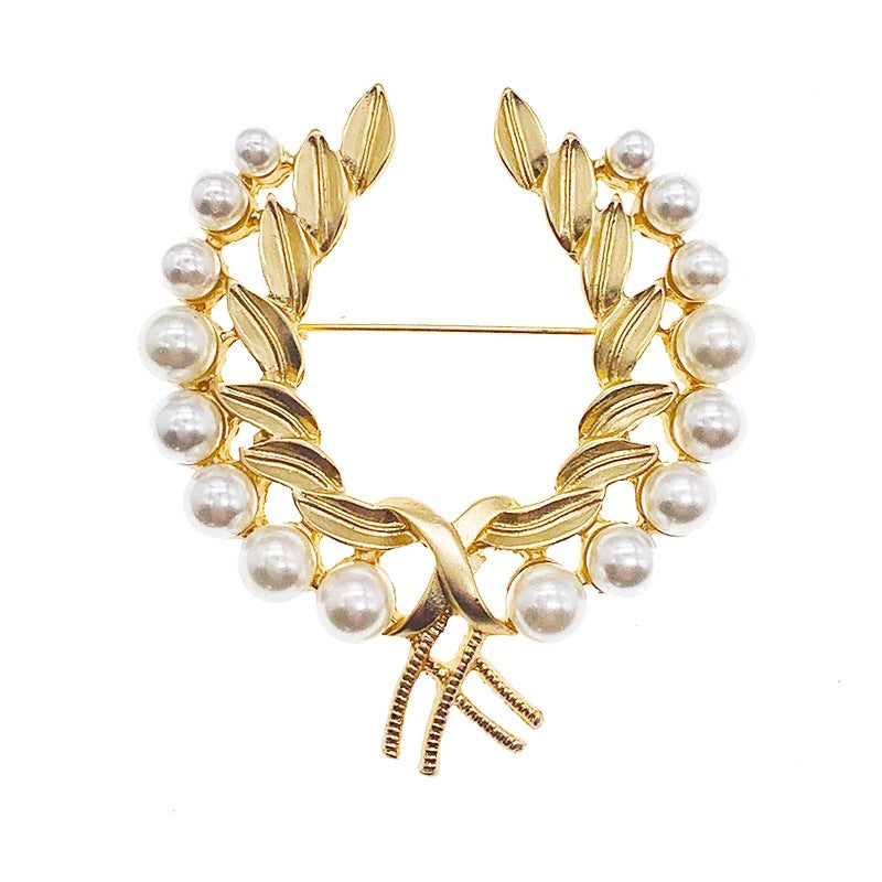 Matte Gold Pearl Wheat Brooch