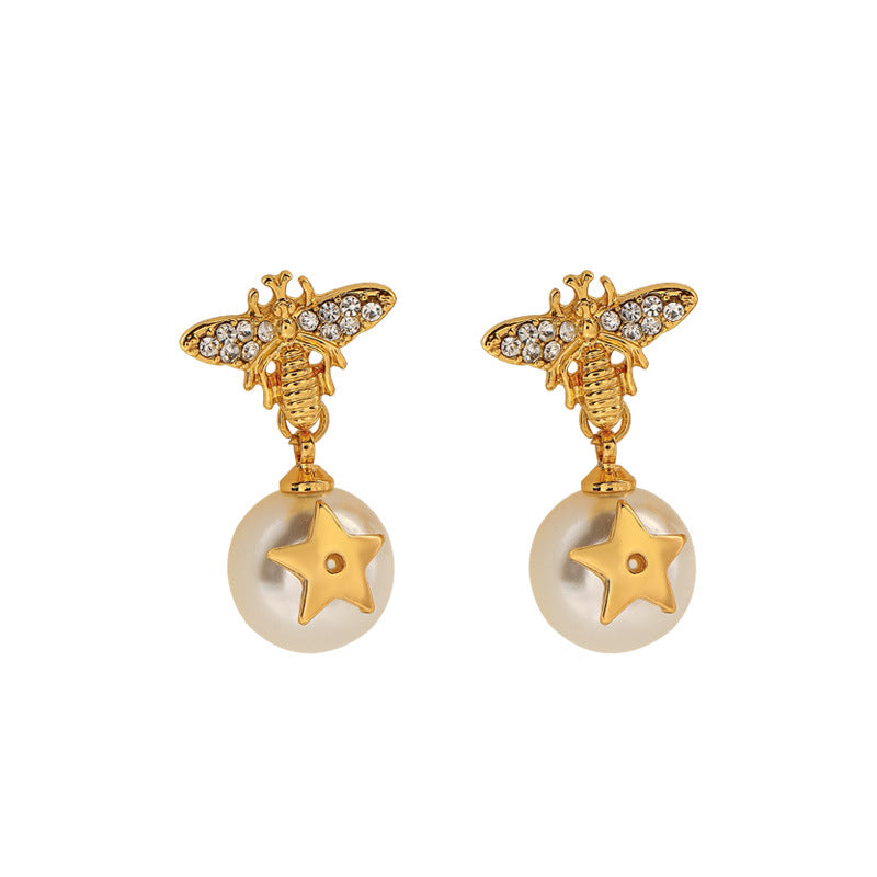 Star Bee Pearl Earrings