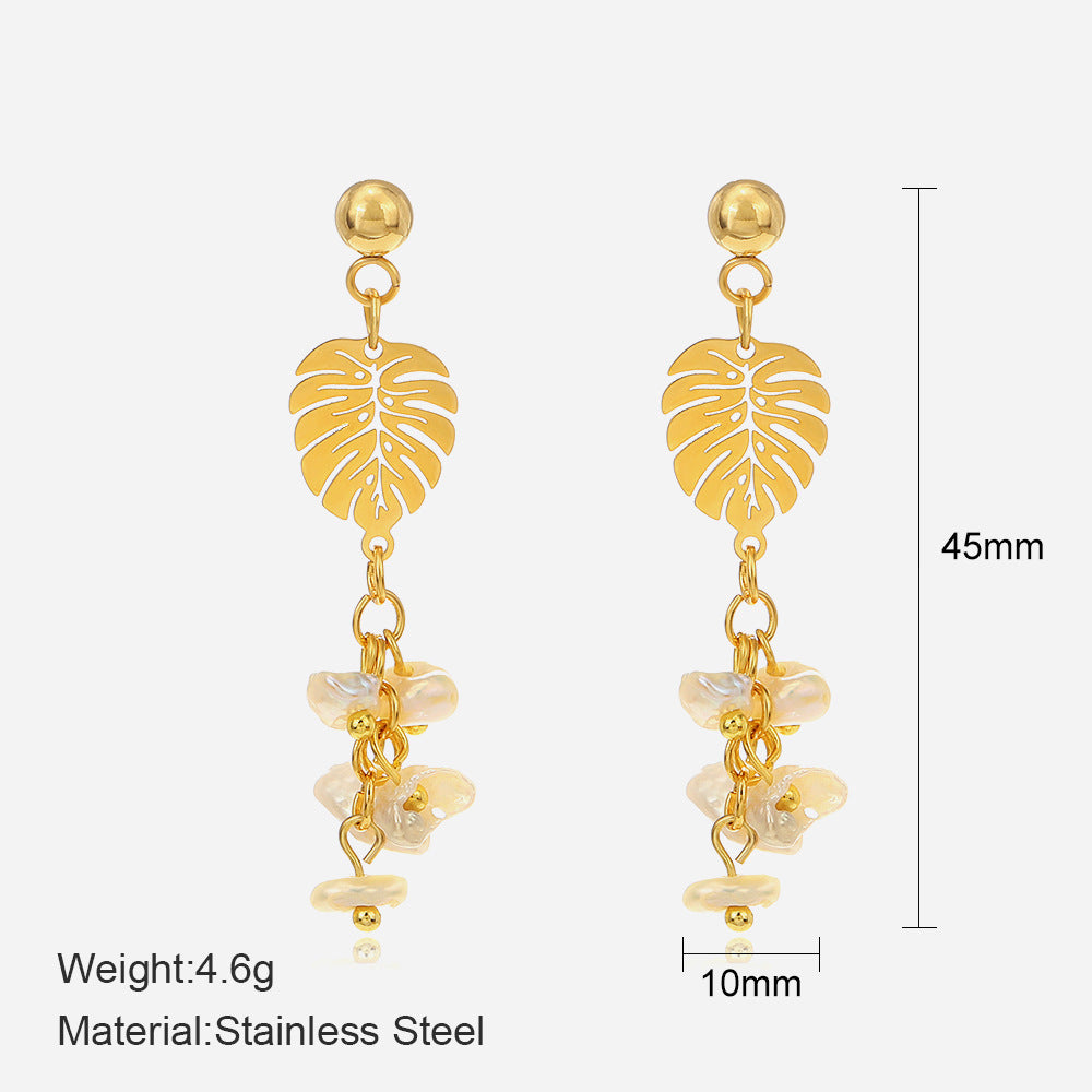 Gold Plated Leaf Pearl Earrings