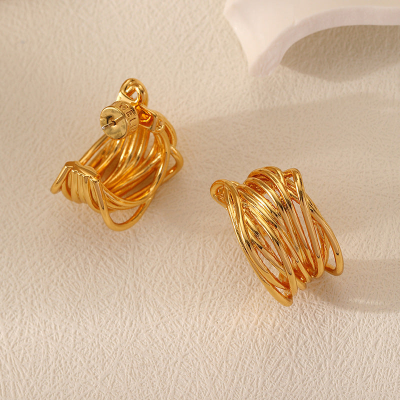 Multiple Line Metallic Wind C Earrings