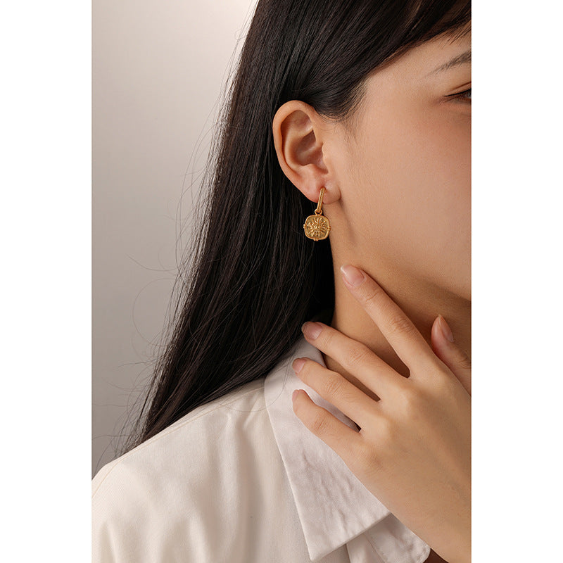 Silver Needle Earrings with Sunflowers