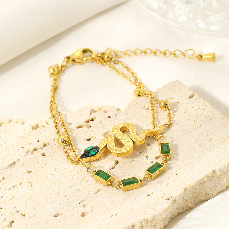 Green Zirconia Snake Double Bracelet