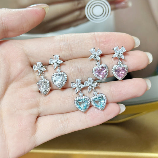 Aquamarine Love Heart Earrings