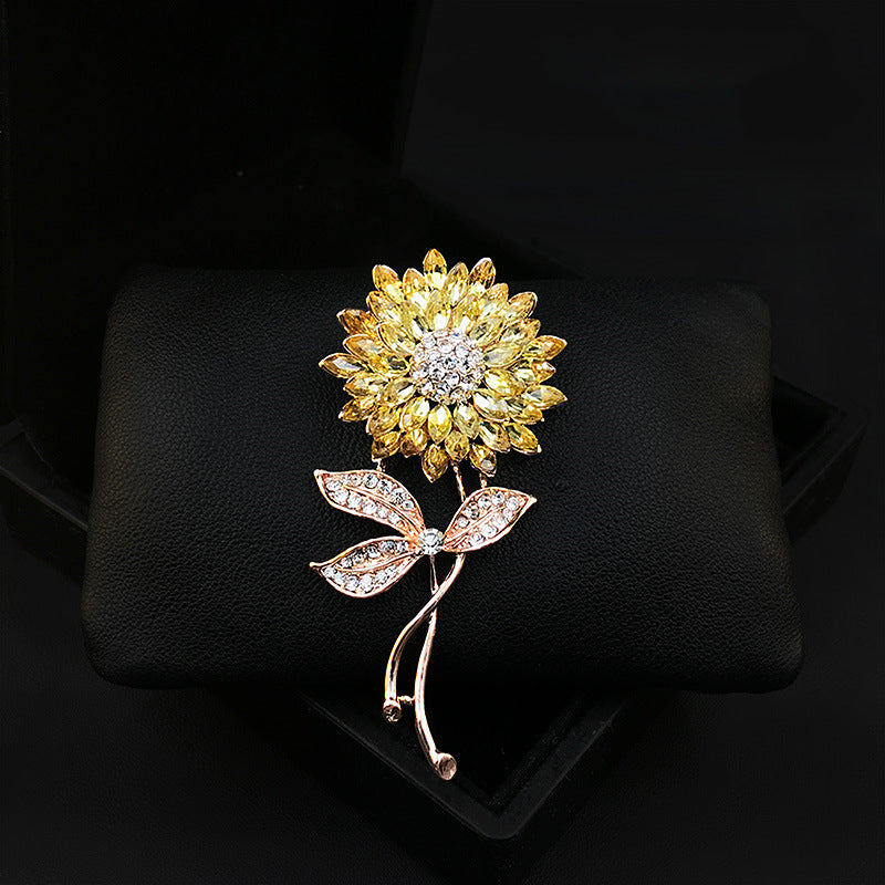 Diamond Sunflower Crystal Brooch