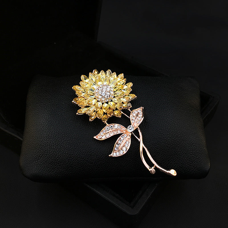 Diamond Sunflower Crystal Brooch