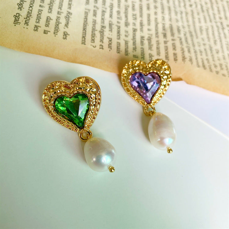 Vintage Heart Natural Freshwater Pearl Earrings