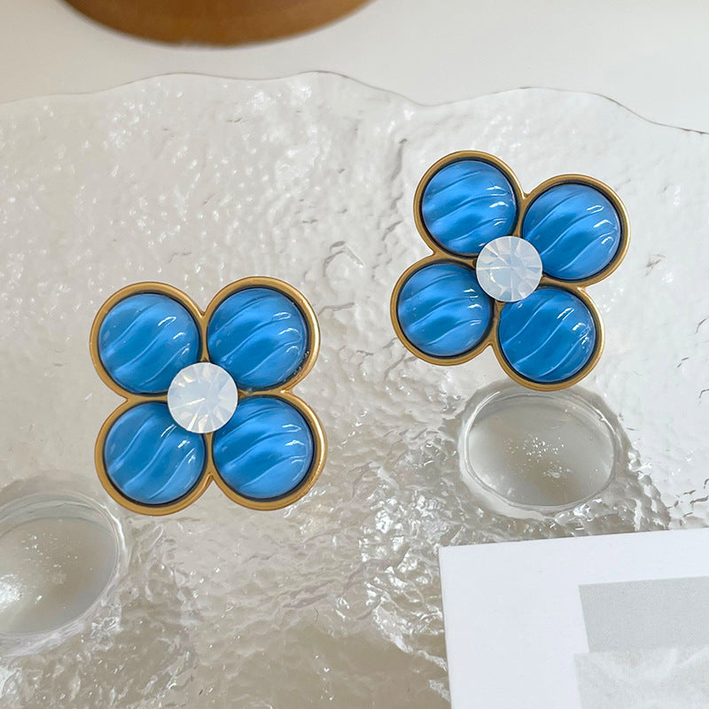 Clover Blue Wave Flower Stud Earrings