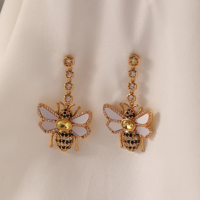 Zirconia Vintage Bee Earrings