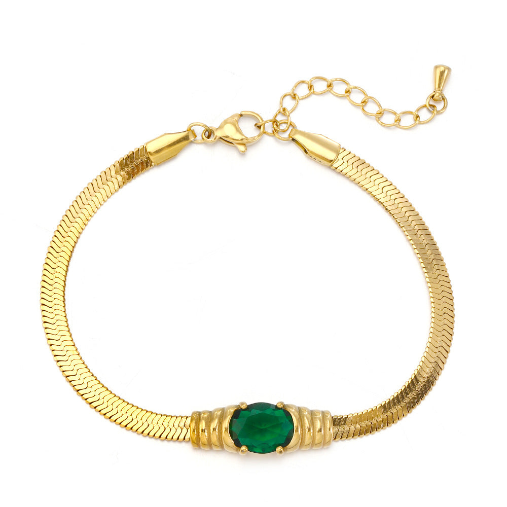 Flat Snake Chain Zircon Gold Plated Bracelet