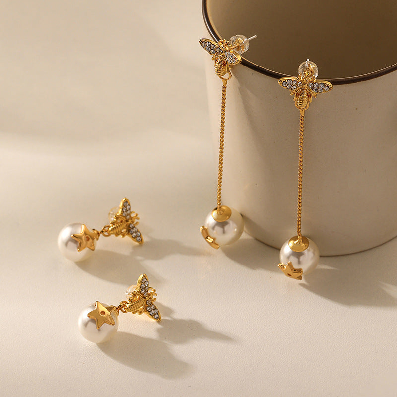 Star Bee Pearl Earrings