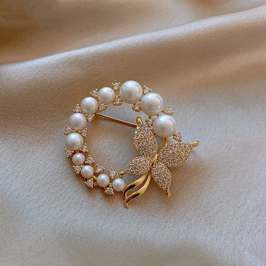 Anti-glare Pearl Butterfly High-grade Brooch