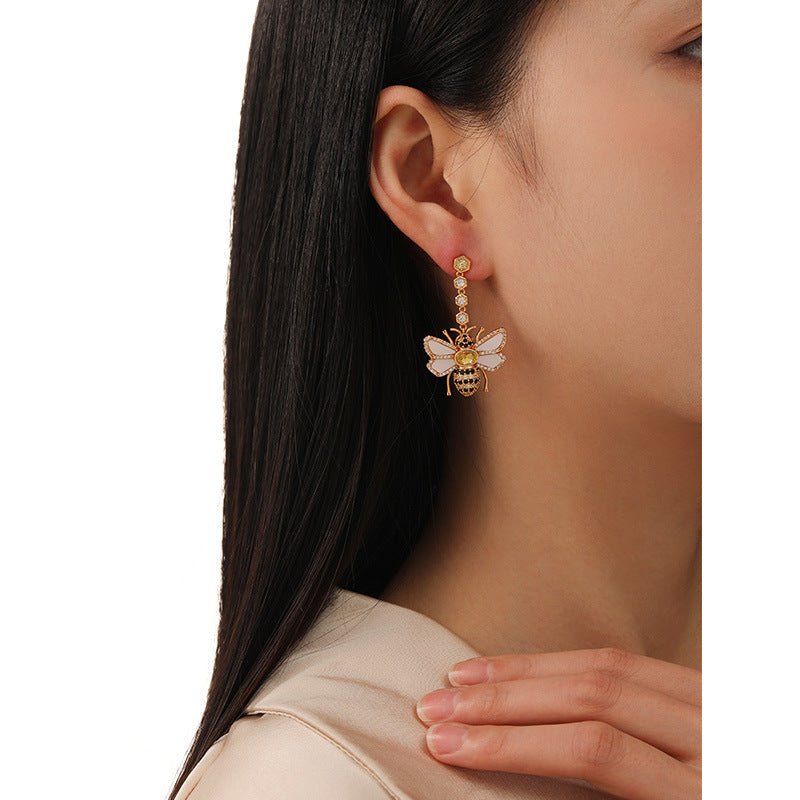 Zirconia Vintage Bee Earrings