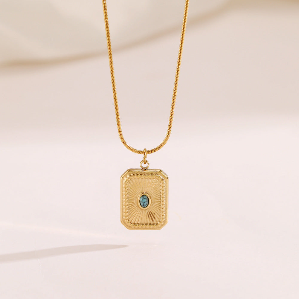 Square turquoise gold-plated necklace