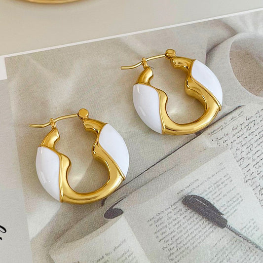 Fashion Cutout White Drip Circle Earrings