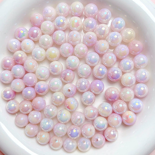 8mm Aurora Borealis Gradient Imitation Pearl Round Beads Straight Hole Loose Beads DIY Jewellery