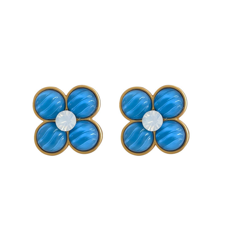 Clover Blue Wave Flower Stud Earrings