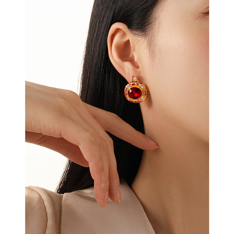 Red Drip Zirconia Earrings