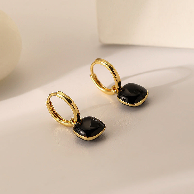 Black Square Enamel Drop Earrings